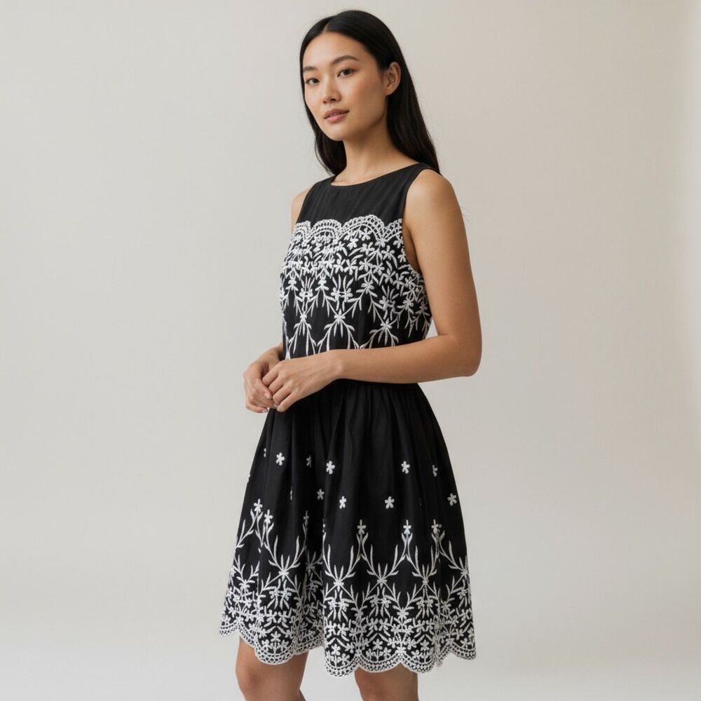 Embroidered Dress Revenge TV Style Charlotte Grayson Black White Size 12
